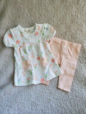 Kit + Pearl Floral Bunny Tunic & Peach Leggings Set